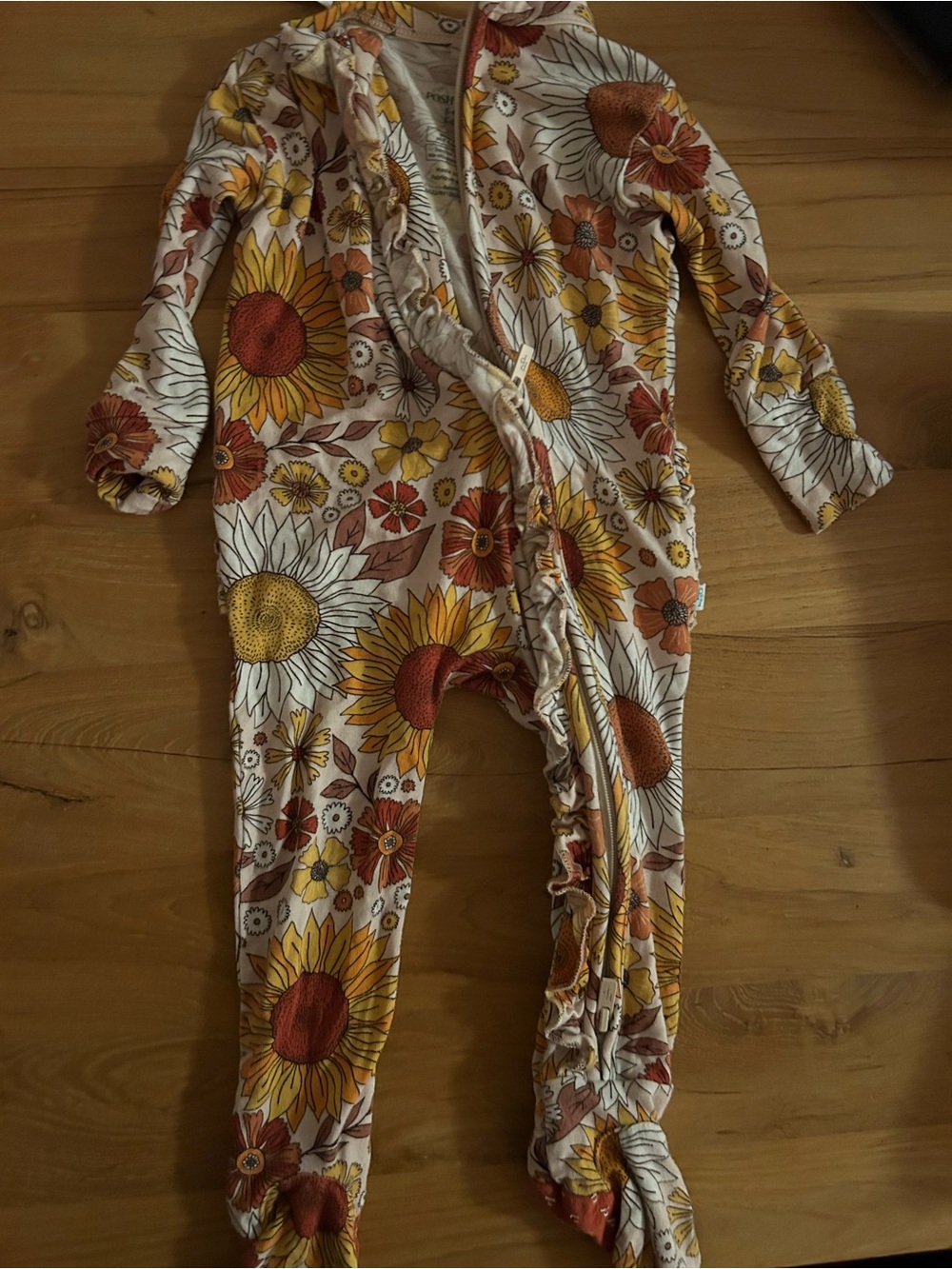 Posh peanut Floral Sunflower Print Baby One-Piece Footed Romper - Cream & Yellow